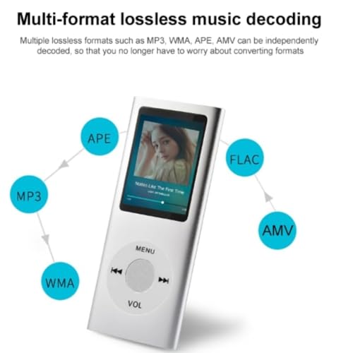 Image of Drumstone ( 𝟭+𝟭 𝗬𝗘𝗔𝗥 𝗪𝗔𝗥𝗥𝗔𝗡𝗧𝗬)Portable MP4 Music Player - 1.8-inch LCD Screen Lossless Audio Expandable Storage Back Clip Design Long Battery Bluetooth (Silver)- Memory Card Not Included
