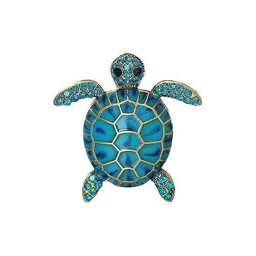 Image of Turtle Animal Brooch Pin Exaggerated Long Life Tortoise Lapel Pin Retro Crystal Sea Animal Safty Pin Women Men Clothes Decor Birthday Gift for Mom Grandma
