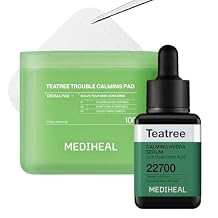 مجموعة Mediheal Teatree Pad & Serum Duo لتهدئة البشرة بسرعة وتخفيف الاحمرار - Teatree Trouble Calming Toner Pads 100 Count + Teatree Serum 1.35 fl.oz
