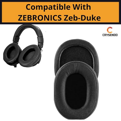 Image of Crysendo Headphone Cushion Compatible with Z-EBRONICS Zeb-Duke Headset Replacement Ear Cushion | Earpads for Headphones, Soft Protein Leather, Superior Noise Isolation Memory Foam- (Black)