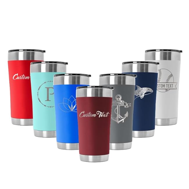 20 oz Vacuum Insulated Tumbler w/Lid and Laser Engraved Customization Options - Stainless Steel, Double-Walled Travel Mug (Black)