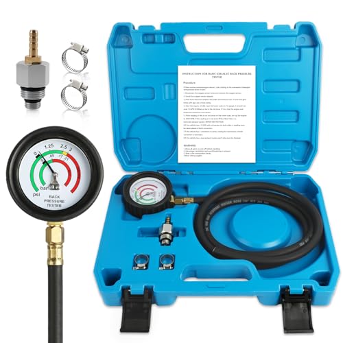 Exhaust Back Pressure Tester Kit, Professional Automotive Exhaust Back Pressure Gauge Set with 5FT Hose, M12 & M18 Adapters, for Trucks, SUVs, Vans etc.