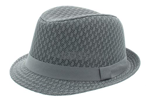 Milani Summer Breathable Mesh Fedora Short Brim Hat with Matching Band Gray