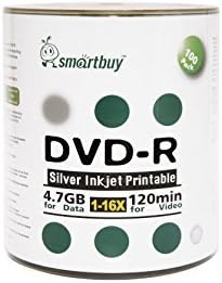 Smart Buy 100 Pack DVD-R 4.7gb 16x Silver Printable Inkjet Blank Record Disc, 100 Disc 100pk