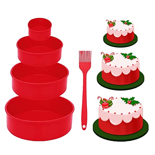 Gohytal Silikonform Rund, 4 Stück Silikon Backform Rund, Kuchenform Set mit Backpinsel, Backform aus DIY Silikon Kuchenform Rund Antihaft Backformen für Valentinstag Geburtstagsfeier Hochzeitstag Cover