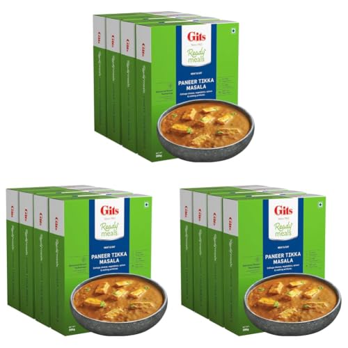 Image of Gits Ready to Eat Paneer Tikka Masala, Pure Veg, Heat and Eat Spicy Curry, Microwaveable, 1140g (Pack of 12 X 285g Each)