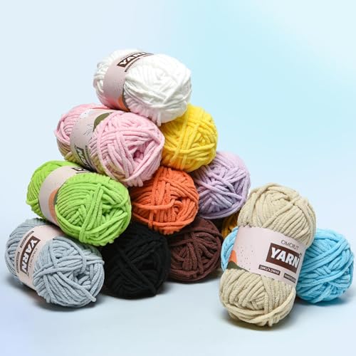 Image of 2 Packs Plush Chenille Chunky Crochet Yarn - Baby Yarn for Crocheting Soft - Velvet Yarns Knitting for Blankets Crafts - Fluffy Amigurumi Yarns 100g /131yds (2 Beige)
