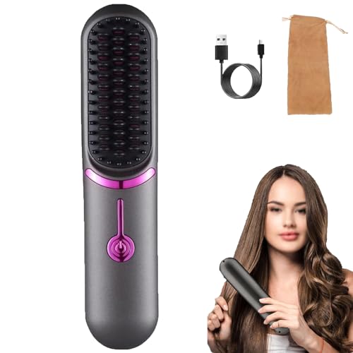 Styluse Hair Brush,Styluse Beauty 𝐡𝐚𝐢𝐫 Brush, Portable 𝐬𝐭𝐲𝐥𝐮𝐬 Beauty 𝐇𝐚𝐢𝐫 𝐁𝐫𝐮𝐬𝐡,Cordless Mini 2-in-1 Straightener Curler, 3 Djustable Temperature, for All Hair Type (Gray)