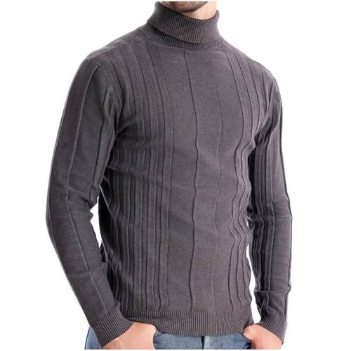 Xiaojmake Men's Casual Turtleneck Sweaters Warm Twisted Pattern Slim Fit Ribbed Knitted Pullover Sweater Thermal Undershirt