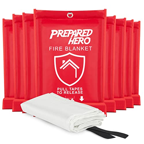 Prepared Hero Emergency Fire Blanket 8 Pack Fire Suppression Blanket for Kitchen, 40” x 40