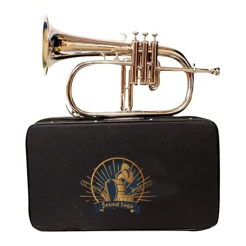 SOUND SAGA® Flugel Horn 3 Valve BB Pitch Premium Brass Quality Including Mouthpiece and Carry Case (NICKEL) Cover