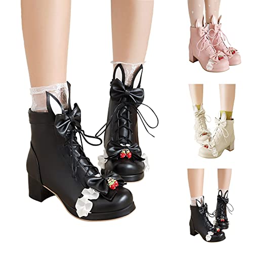 Dragonhoo Women's Ankle Boot Dress Bootie With Side Zipper Bow Ankle Booties Womens Round Toe Chunky Heel Ankle Boots Zipper Block Heel Ankle Boots Winter Snow Boots Mid- Calf Ankle Bootie Beige #TOP1