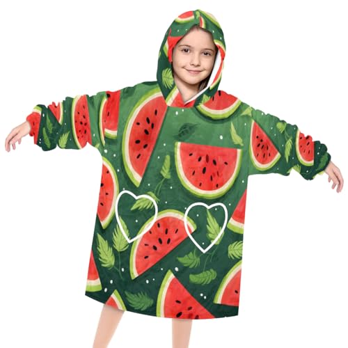 Pardick Wearable Blanket Hoodie for Kids, Colorful Watermelon Fleece Sweatshirt Blanket Oversized Blanket Sweatshirt with Pocket Flannel Warm Hooded Blanket 6-10 Year Old Girl Boy Gift, One Size