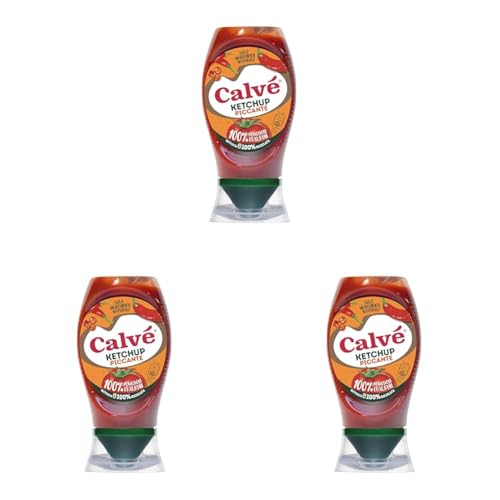 Calvé Ketchup Piccante, Formato 250 ml, Ketchup Piccante, 100% Ingredienti di Origine Naturale, Ideale per Burger e Grigliate di Carne, Vegano, Bottiglia 100% Riciclabile (Confezione da 3)
