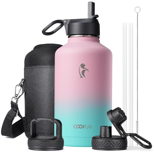Coolflask 64oz Insulated Water Bottle with Straw & Multi-Lid System