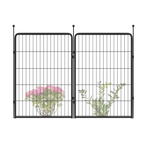 Image of FXW Garden Fence Outdoor for the Yard - 40in(H) x 4.5ft(L) Heavy Duty Metal Animal Barrier for Dog, No Dig Decorative Dog Fence, 2 Panels, Black