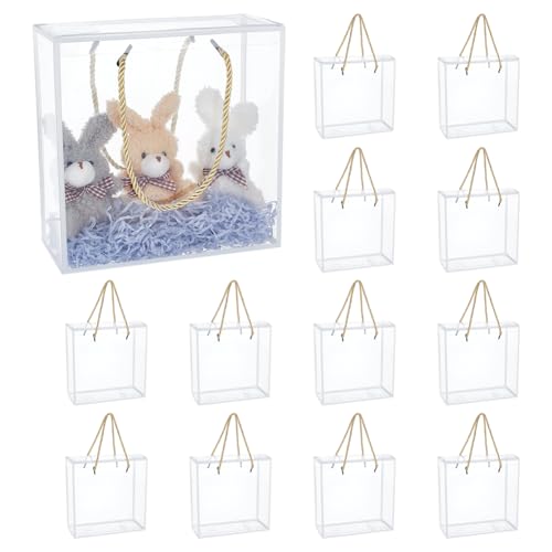 BENECREAT 10 boîte Cadeau en Plastique Transparent Boîtes à Dragées Transparentes 20 × 8.9 × 20cm Coffrets Cadeaux avec Bordure Blanche et Poignée pour...