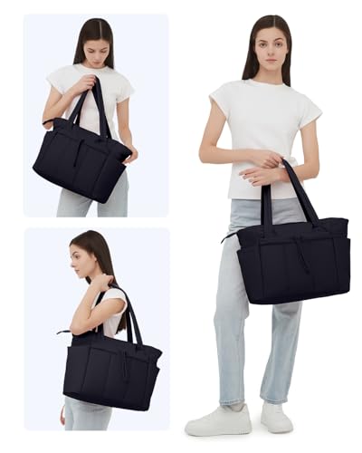 Handtasche Damen Tote Bag 20L Groß Gesteppt Shopper Tasche mit Laptopfach (15,6 Zoll) & Getränkehalter (40oz/1.18L), Ideal für Büro Schule Reisen Shopping, Schwarz (Patent Angemeldet)