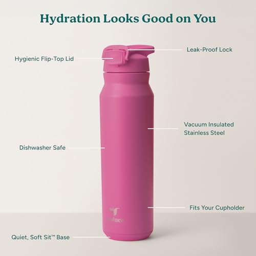 Image of REDUCE 32 oz Hydrate Pro Stainless Steel Insulated Water Bottle - Flip Top Leak-Proof Lid, Dishwasher Safe, BPA-Free, Dual Wall Vacuum, Keeps Drinks Cold for 48 Hrs, Cup Holder Friendly - Sangria