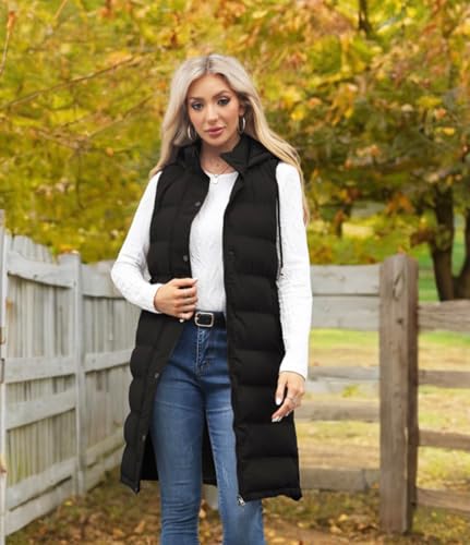 Long Vest for Women Sleeveless Winter Long Puffer Vest Lightweight Warm Zip Up Hooded Jacket2