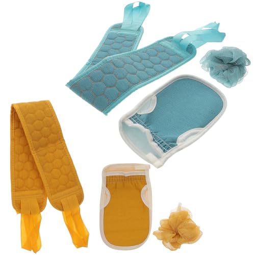 EPIGEIST 2 juegos Guantes de Baño Espumosos y Toallas Exfoliantes Largas para Cuerpo Limpieza Profunda Desengrasante y Suavizante de Piel Accesorios de Ducha Unisex Azul y Amarillo