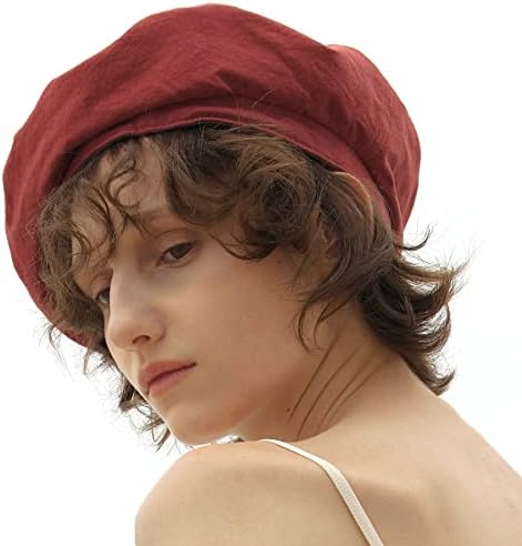 UNDERCONTROL Bio Washed Cotton Classic Castro Octagonal Pattern Stylish Painter Beret Hat Unisex Hunting Cap Korea (Full Moon RED)