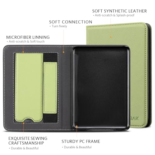 Image of CoBak Case for 6 inch E-Reader - PU Leather Smart Cover with Auto Sleep /Wake & Hand Strap, not Compatible with Kobo Clara, Matcha Green