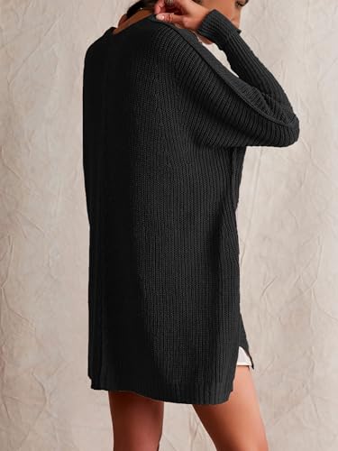 SuperPrity Womens Sweaters V Neck Long Sleeve 2024 Fall Oversized Front Slit Knit Pullover Sweaters Top Casual Trendy Clothes3