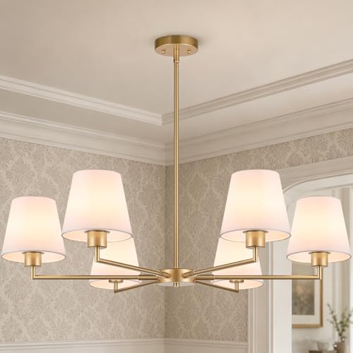 Gold Chandeliers for Dining Room, 36' 6 Light No Assembly Required Antique Modern Gold Chandelier...