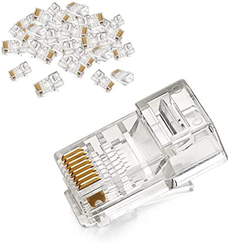 3DBUYER RJ45 Connector, 8P8C Ethernet Crimp Connector, Cat5 cat5e Cable End Plug LAN Network Connector STP Gold Plated 100 PCS (Transparent)