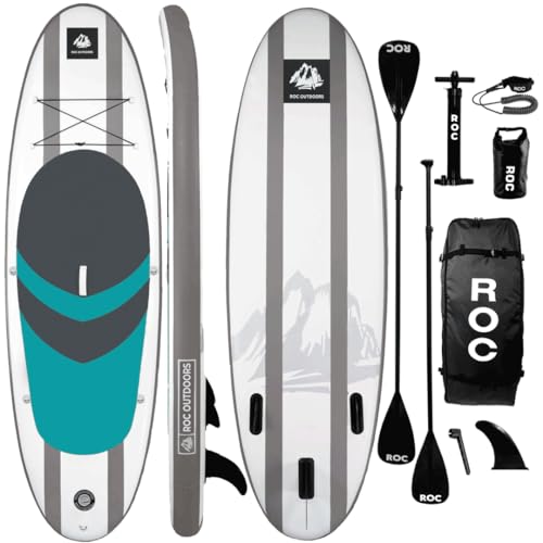 Roc Inflatable Stand Up Paddle Board with Premium SUP Paddle Board Accessories, Wide Stable Design, Non-Slip Comfort Deck for Youth & Adults (Ocean)