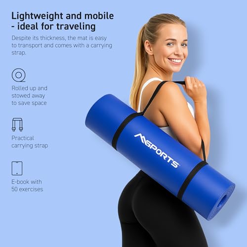 Image of MSPORTS Yoga Mat Premium Non Slip Thick - Extra Comfortable Exercise Mat for Home Workouts, Pilates, Stretching & Gym - Cushioned NBR Foam, Gym Mat with Strap, for Women & Men