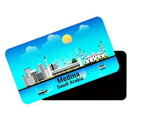Image of dhcrafts Rectangular Rubber Fridge Magnet /Magnetic Card Blue Saudi Arabia Medina Design Pack of 1 (8.6cm x 5.4cm)