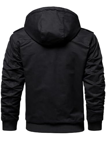 HOOD CREW Men’s Winter Jackets With Multi Pockets Cotton Thick Warm Fleece Lined Coat Hooded Work Cargo Jackets for Men4