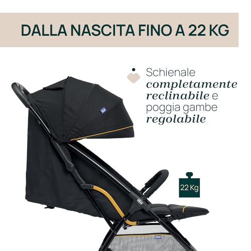 Chicco Glee, Passeggino 0+ Mesi-22 Kg, con Chiusura Automatica e Compatta, Capotte Estensibile con Trattamenti UV50+ Antipioggia, Schienale Reclinabile e Regolabile, Poggiagambe, Grigio - Immagine 5
