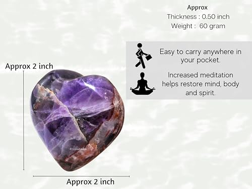 Image of Certified Dreamy Amethyst Crystal Heart Palm Pebbles Stones for Anxiety Stress Relief Massage - AAA Grade Original Healing Gemstone Agate Heart Palm Stone for Yoga Meditation Spiritual