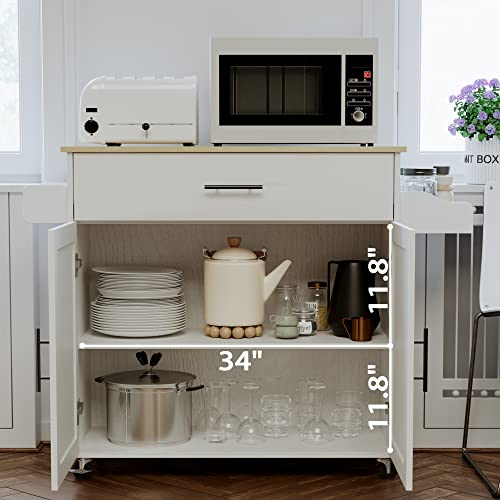 Ironck Kitchen Island With Storage, Rolling Kitchen Island Table On Wheels With Drop Leaf, Storage Cabinet, Drawer, Spice Rack, Towel Rack, Kitchen Cart For Kitchen, White #TOP2