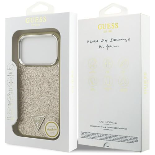 Coque Guess Glitter Triangle Logo MagSafe pour iPhone 17 Pro Gold - vue 9