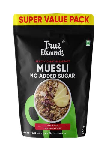 True Elements Muesli No Added Sugar 700g - High Protein | Sugar Free Muesli | Diet Food for Weight Management | Rich in Fibre | Breakfast Cereal with Millets | Healthy and Quick Breakfast