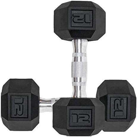 Dumbbells Set of 2 Hex Rubber Encased Dumbbells, Weights Dumbbells Set with Metal Handle for Exercise and Fitness (12 lb, Pair)