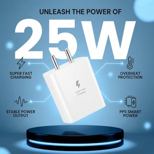 Image of 25w PD 3.0 Type C Fast Adapter for Galaxy M17|M07|M36|M06|A55|A35|F06|S25 fe|S22|S24|F36|F16|M35|S23|A06|S25 Plus|Tab S11 /S10 Lite| Original Charging Speed (White)
