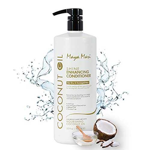 Maya Mari Coconut Shine Enhancing Conditioner - Hydrating Formula with Coconut Oil - For Frizzy, Curly, Dry, and Damaged Hair. Paraben and Cruelty Free. 32 fl oz