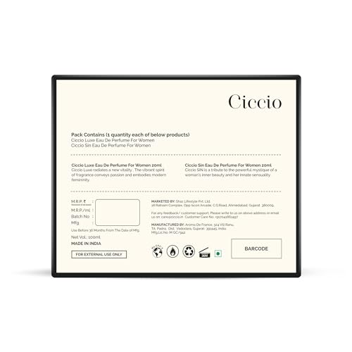 Image of CICCIO Luxe And Sin Premium Women's Eau De Perfume Spray-Pack Of 2(20Ml Each)|Oriental Floral Scent|Floral Vanilla|Long-Lasting Luxury Fragrance|Perfect Perfume For Summer|Combo Gift Set|Travel Pack