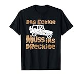 Du bist Besitzer oder Fan von Geländewagen und bist damit immer im Matsch und Dreck unterwegs? Dann ist dieses witzige Das Eckige muss ins Dreckige perfekt für dich. Es ist der Spruch und ein Geländewagen auf der Illustration.