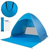 4smile Pop Up Strandmuschel mit UV-Schutz 50+, Strandzelt für 2-3 Personen, Windschutz & Sonnenschutz, Tragbarer Wurfzelt mit Reißverschlusstür, Kleines Packmaß inkl. Tragetasche und Heringe - Blau