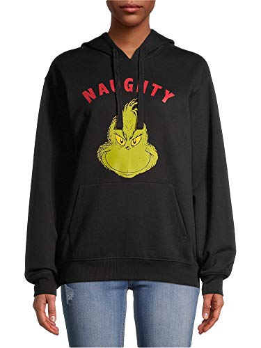 Dr. Seuss How The Grinch Stole Christmas Juniors' Womens Naughty Holiday Hoodie (Large (11-13)) Black