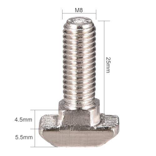 Image of uxcell M8x25mm T-Slot Drop-in Stud Sliding Screw Bolt Carbon Steel 20pcs for 40 Series European Standard Aluminum Profile
