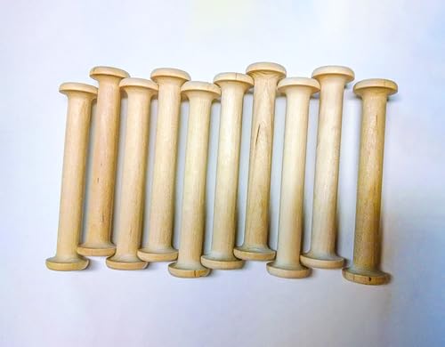 Set 10 Wooden Boat Shuttle Bobbins, 4\" Flanged Weaving Bobbins for Looms, Fits Standard Boat Shuttles, Weaving Shuttle Bobbin