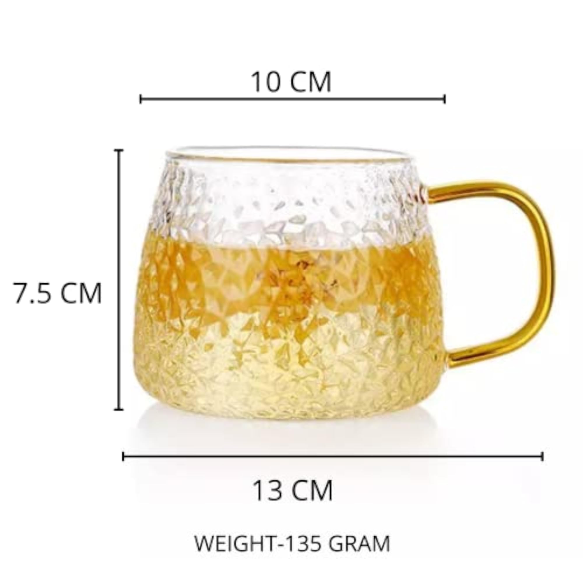 Tea and Coffee Glass Mug with Golden Handle, Elegant Design