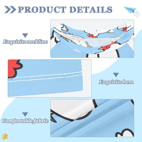 Boys Short Sleeve T-Shirts Chicken Cartoon Blue Rashguard Kids Swim Shirts Sun UPF 50+3